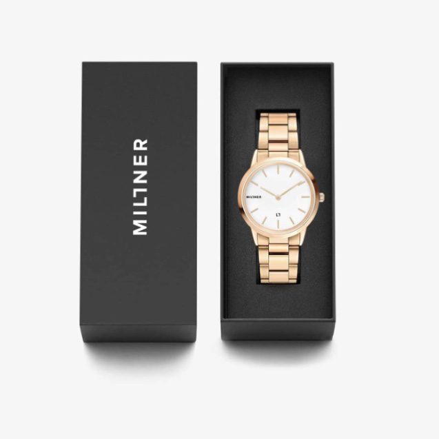 Millner dames horloge Chelsea - polshorloge - goudkleurig en witte plat - elegante horloge