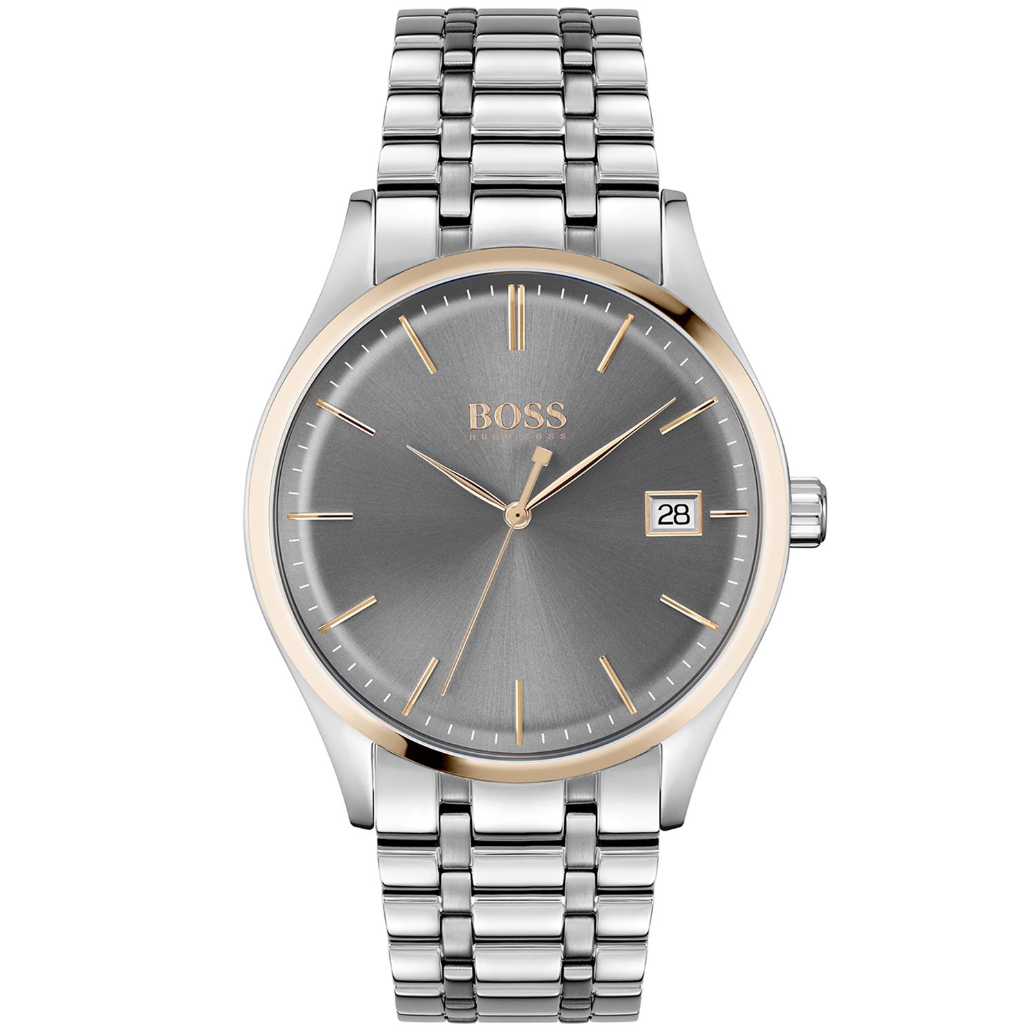 Hugo Boss heren horloge 1513834 - zilver staal armband - datum - elegante polshorloge