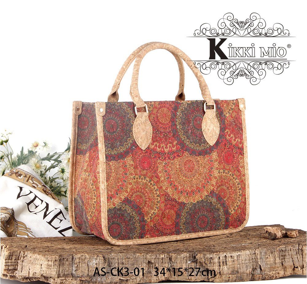 Kurk recycled tas met dubbel handvatten kleine shopper