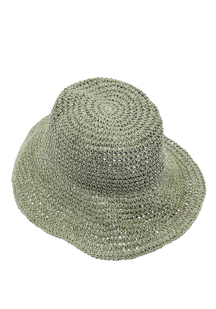Achternaam Op de kop van relais Zomer rieten hoed voor dames met periferie, zon hoed in Groen kleur |  Felices.nl