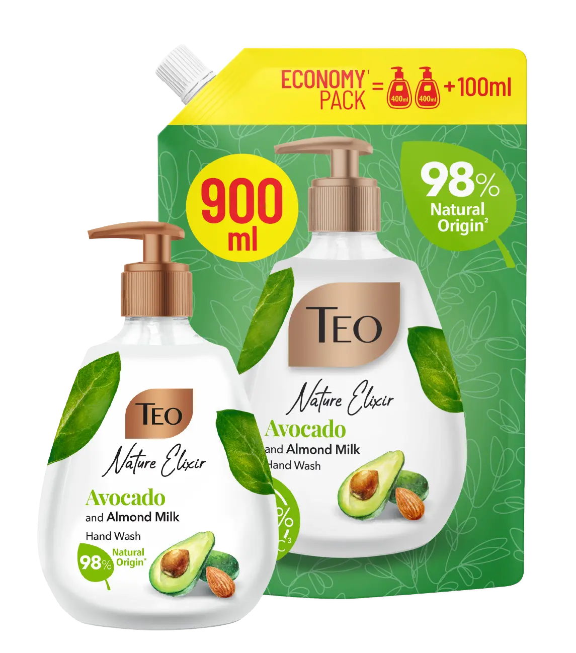 Natuurlijke set voor hand en lichaam creme zeep met Avocado  en Amandelmelk - 400ml pus navul 900ml