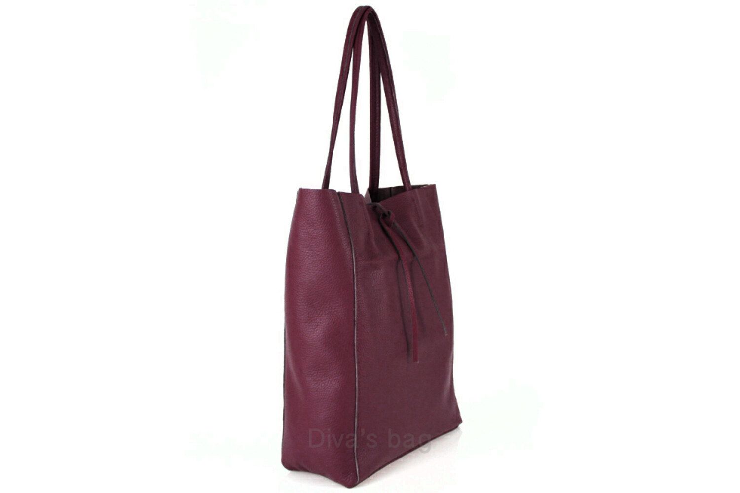 Puur leren tas - shopper - grote schouder tas - dames tas- DONKER ROOD kleur
