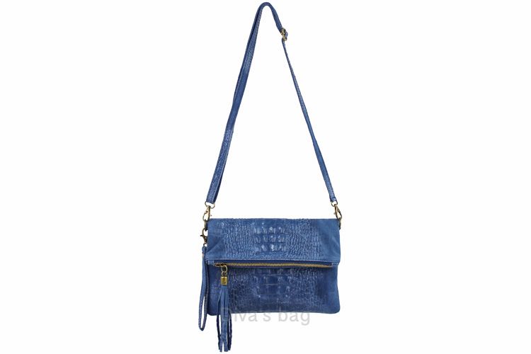 100% suede tas met krokodillenprint - clutch schoudertas - binnen zak - kleur DONKER TAUPE