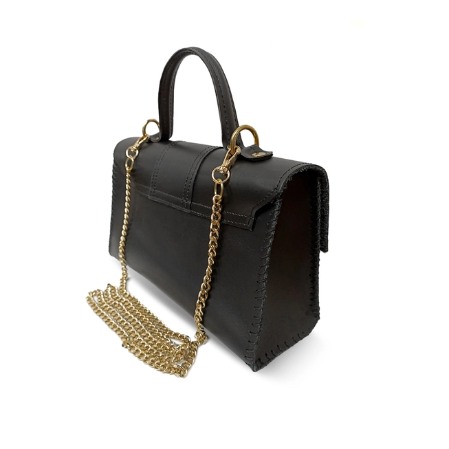 Eco gerecycled leer schouder tas - handvatten en ketting schouderriem - prachtige rozekleurige bloemen patroon - Afbeelding 4
