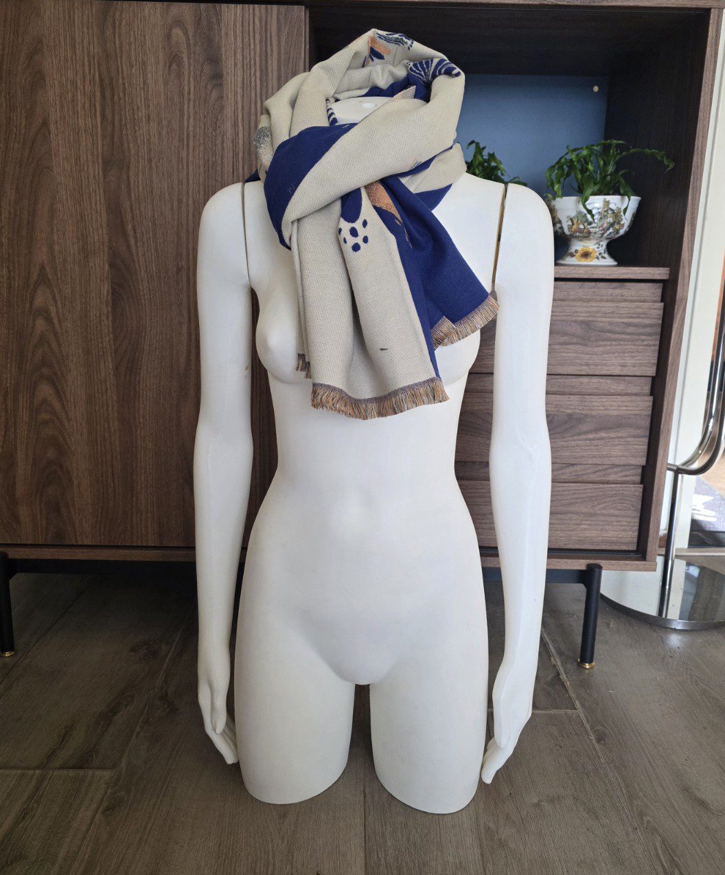 Heerlijk warme sjaal BLAUW-BEIGE herfst - winter - wol en viscose - warme scarf 1st