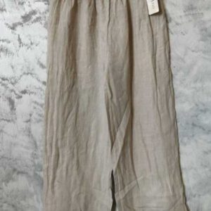 Linnen broek met elastische talie in LICHT BRUIN, Maat 38/40