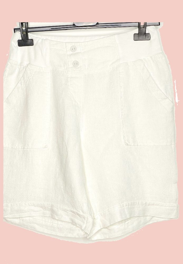 Korte linnen broek met elastische talie - steekzakken - bermuda  - kleur WIT - maat 38/40