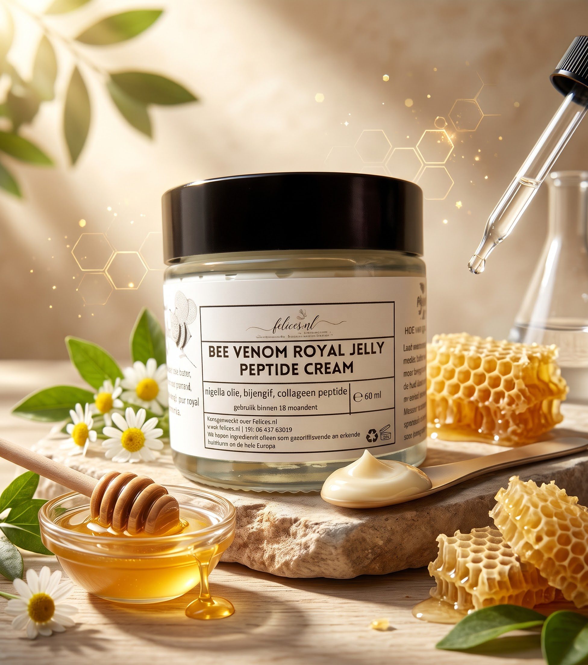 Handgemaakte anti-age creme met Bijengif en Koninginnengelei - collageen peptide - nigella olie 60ml