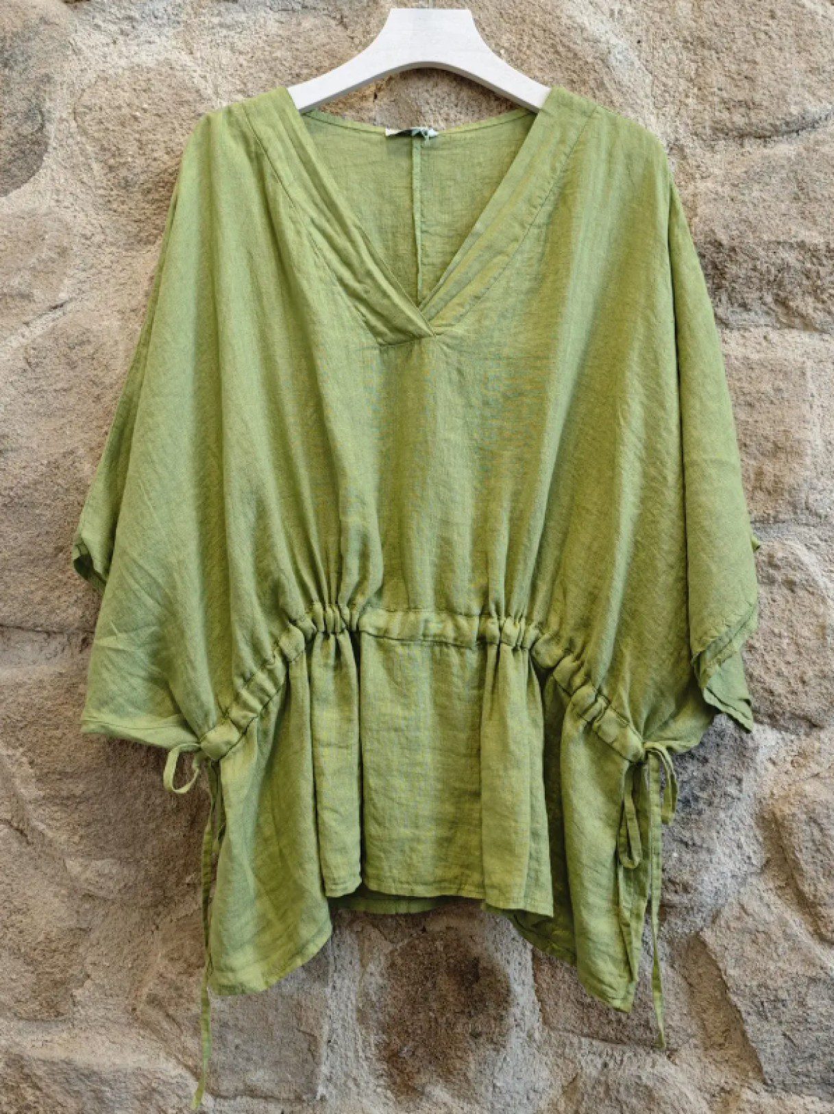 Oversized Linnen blouse met verstelbare talie - raglan mouwen - PISTACHE kleur - onesize