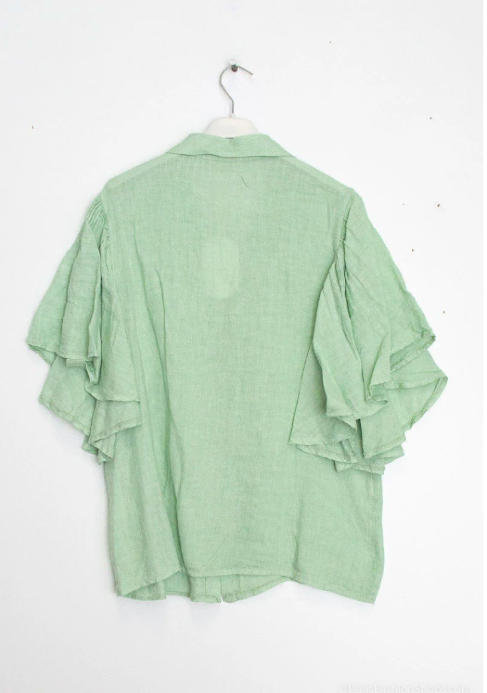 Luchtige linnen blouse met krag - Korte mouwen met ruches - MUNT - maat 38/40