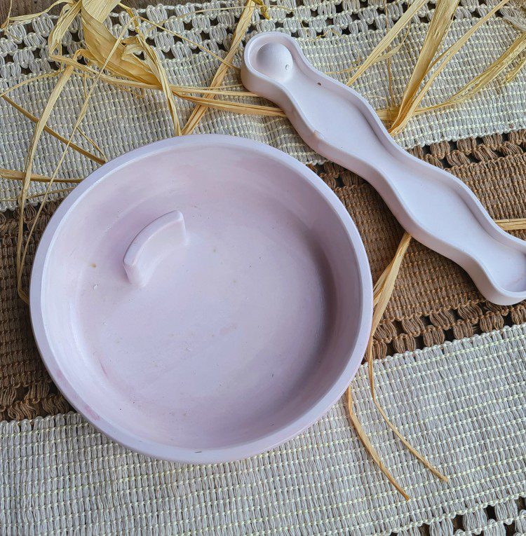 Set van 2 wierook houders handgemaakt van gips - ronde smudge houder en langere stik wierook houder 2st