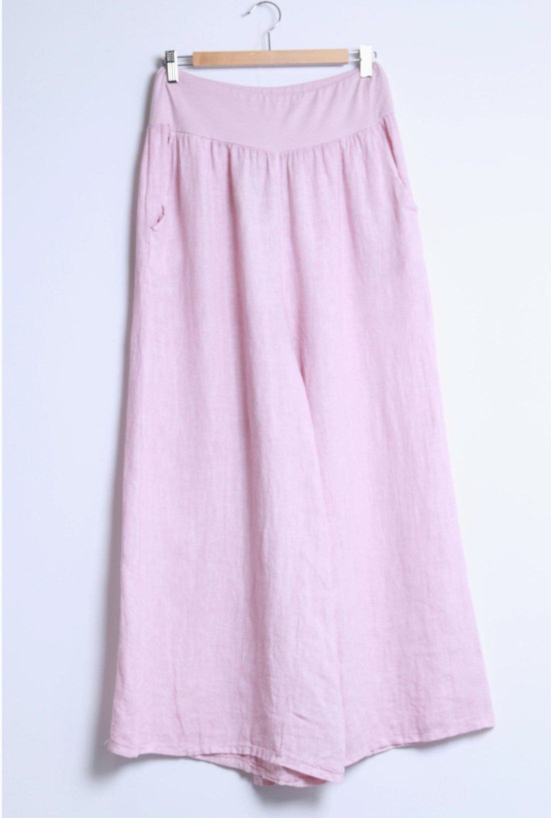 100% linnen Wijde vloeiende broek met hoge taille en zijzakken ROZE - maat M/L