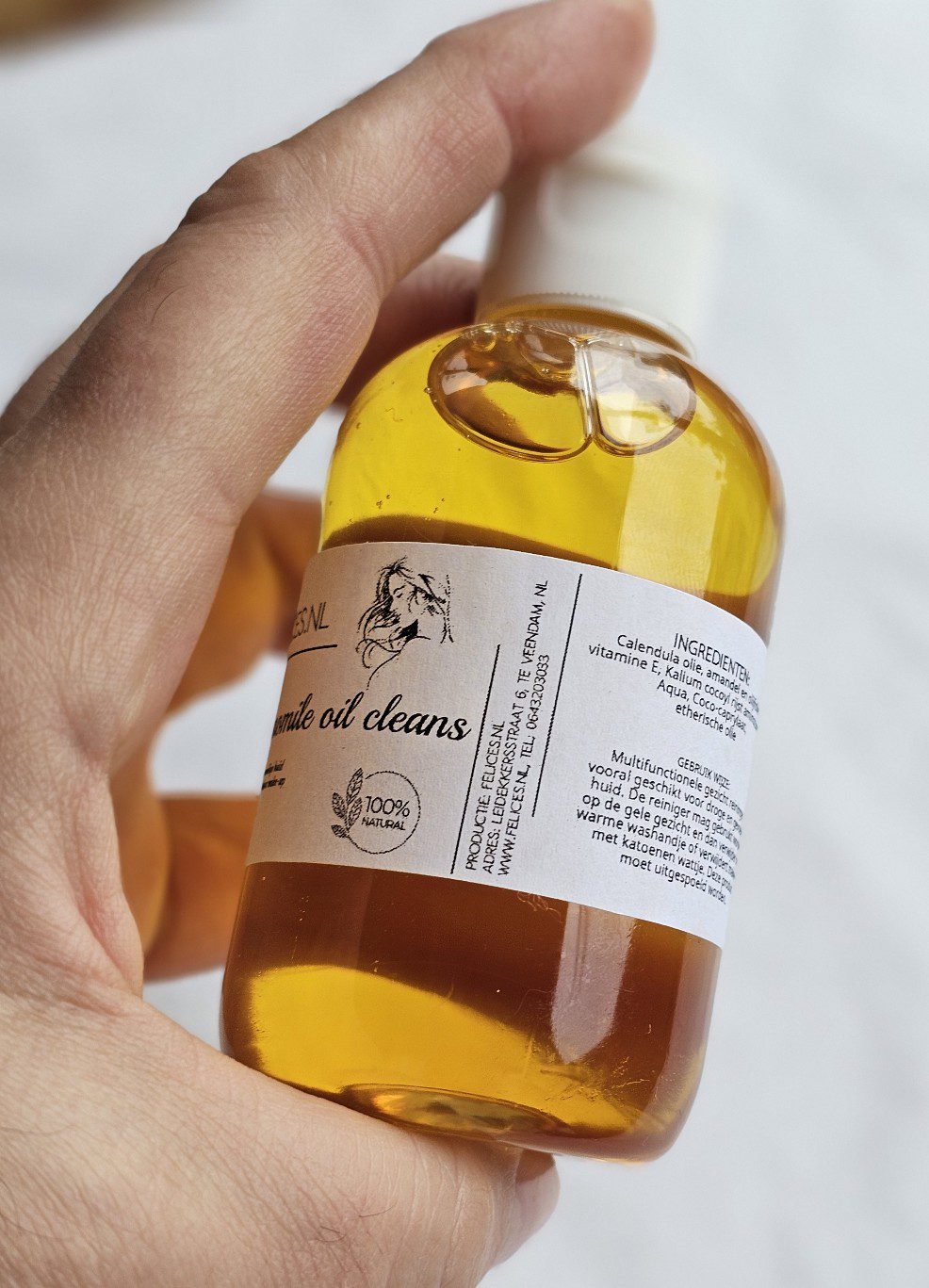 Bio Kamille gezicht olie reiniger met vitamine E - gevoelige huid - verwijdert make-up - geen irritatie 100ml