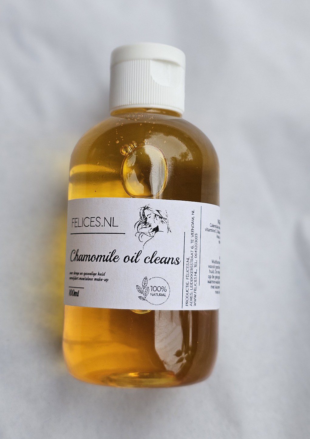 Bio Kamille gezicht olie reiniger met vitamine E - gevoelige huid - verwijdert make-up - geen irritatie 100ml