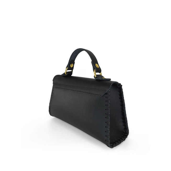 Eco gerecycled leer mini schouder tas - handvat en ketting schouderriem - lieve Penseelblad patroon - Afbeelding 4