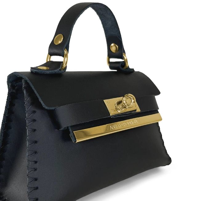 Eco gerecycled leer mini schouder tas - handvat en ketting schouderriem - lieve Penseelblad patroon - Afbeelding 3