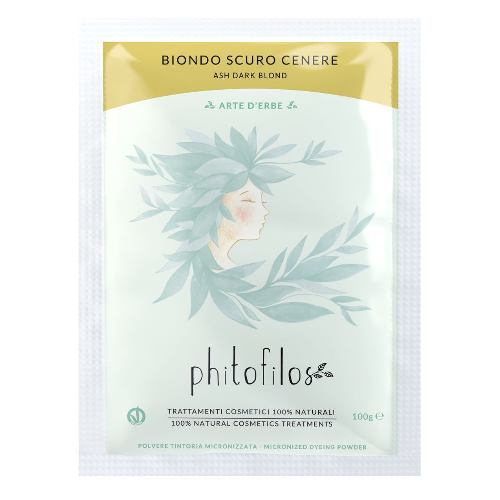 Phitofilos biologische henna verf poeder - Donker asblond kleur - Biondo scuro cenere - voedt en hersteld haar 100gr - Afbeelding 3