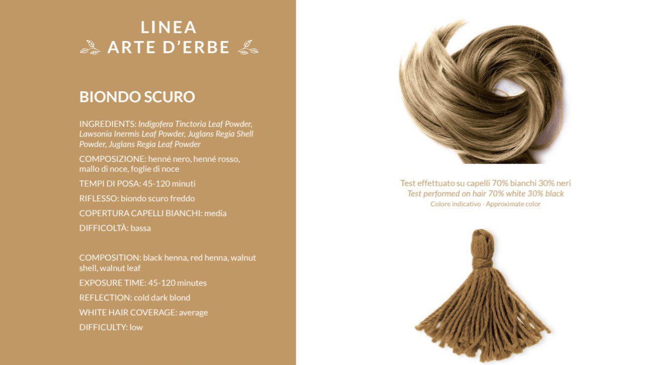 Phitofilos biologische haar henna verf poeder, DONKER BLOND (Biondo Scuro) kleur, 100g - Afbeelding 3