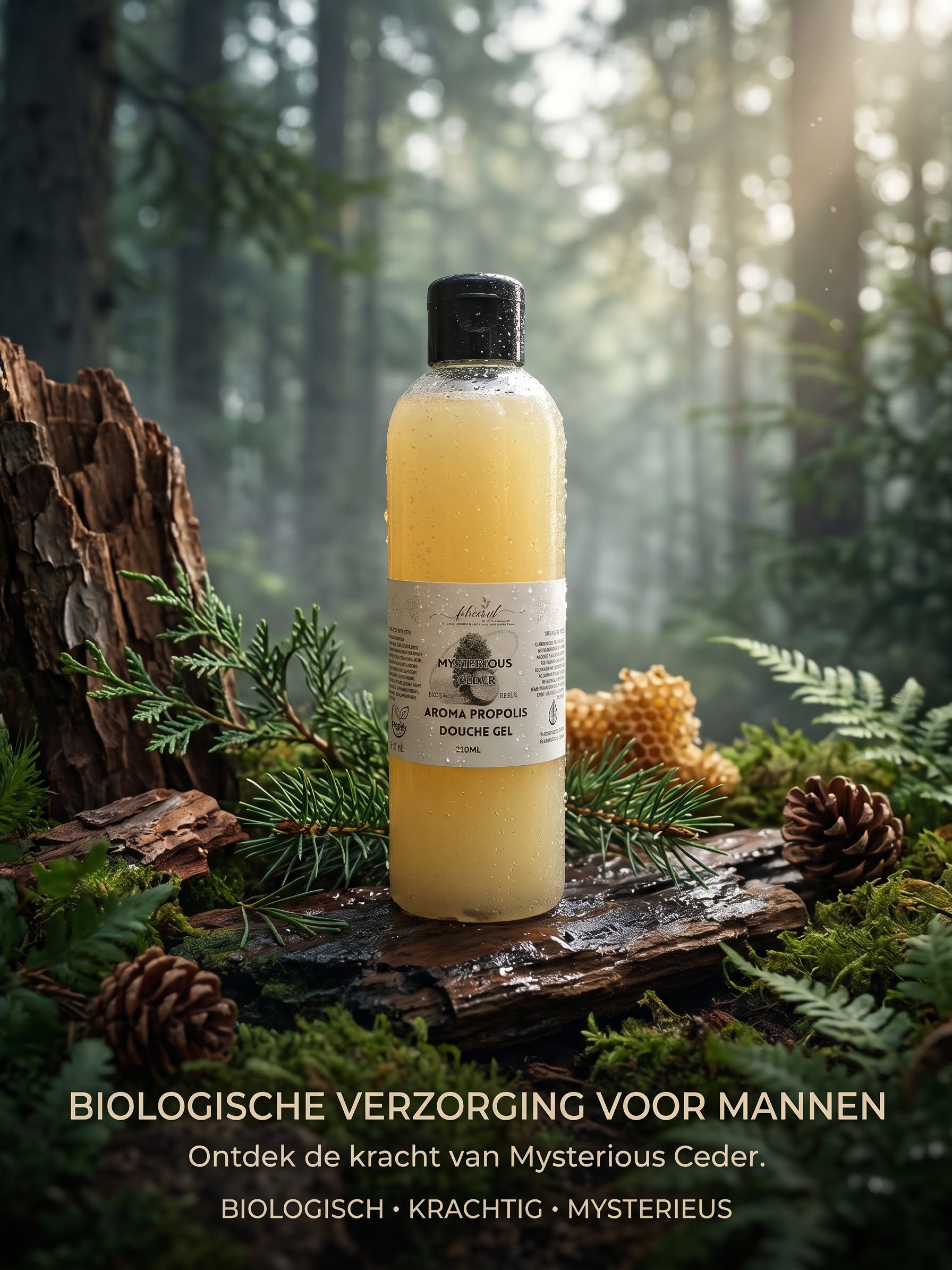 Biologische aromatische douche gel MYSTERIEUZE CEDER voor mannen - bewuste douche ervaring - milde was - 250ml