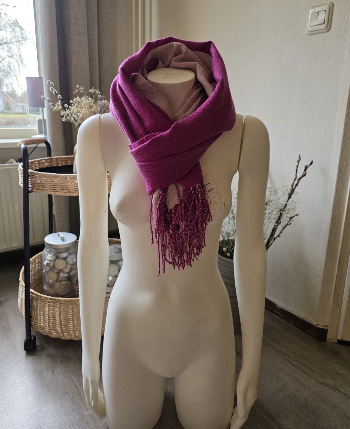 Heerlijk warme sjaal effen FUCHSIA herfst - winter - wol en viscose - warme scarf 1st