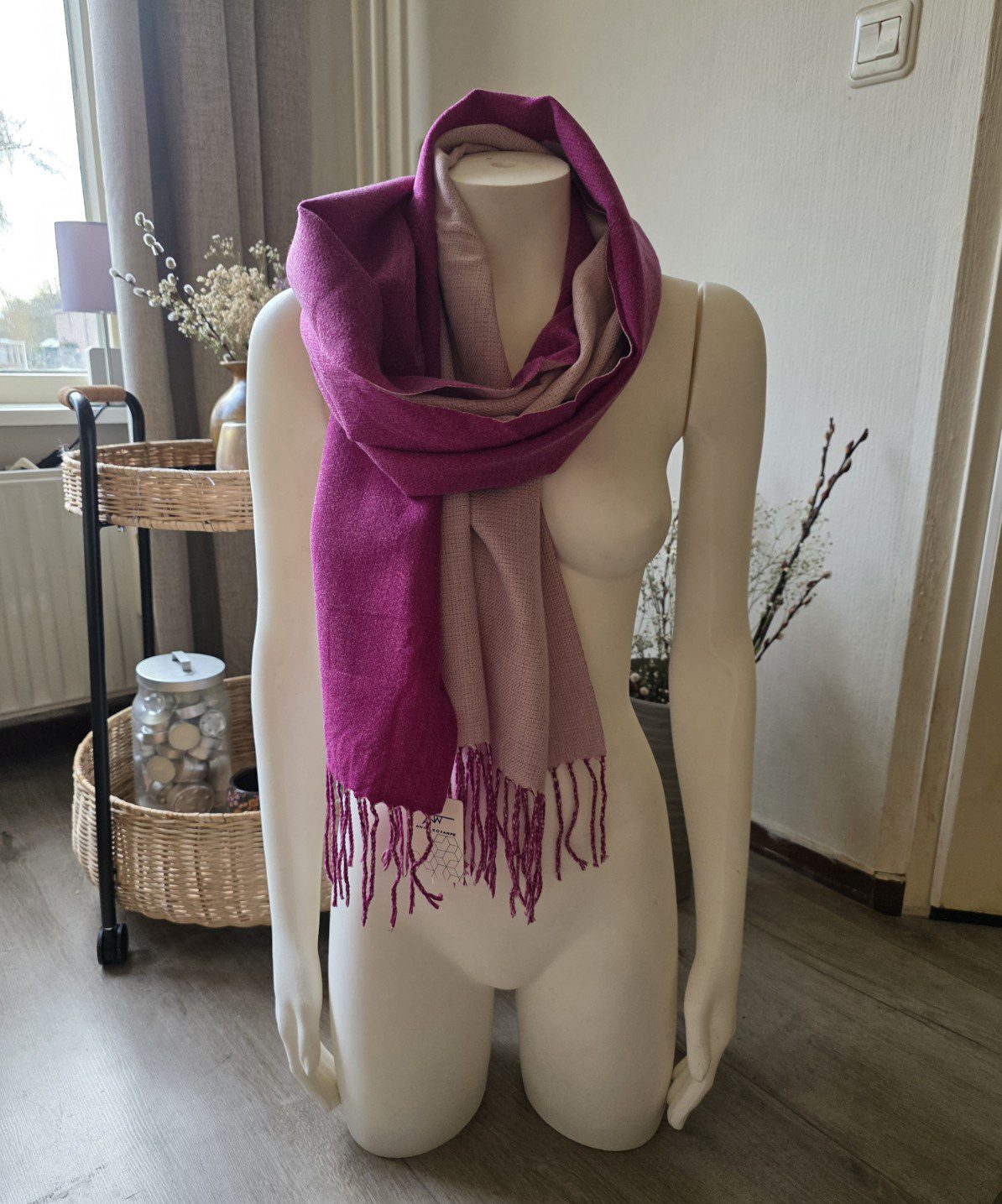 Heerlijk warme sjaal effen FUCHSIA herfst - winter - wol en viscose - warme scarf 1st