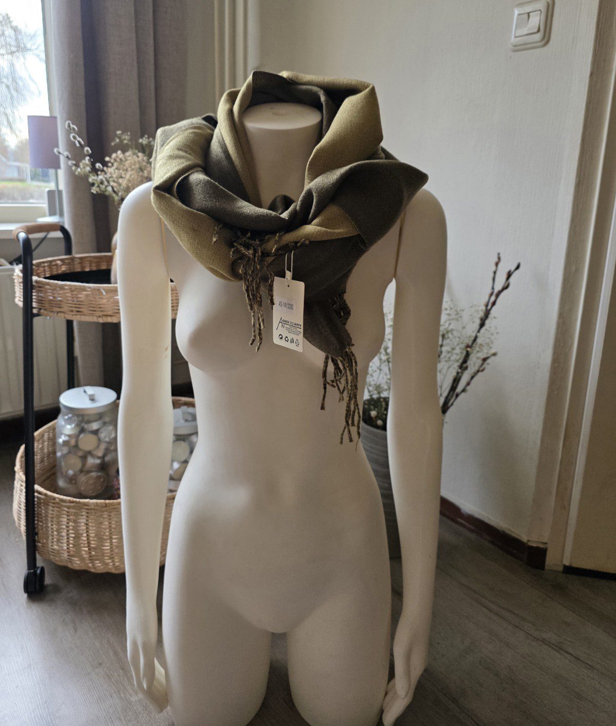 Heerlijk warme sjaal effen KAKI GROEN herfst - winter - wol en viscose - warme scarf 1st