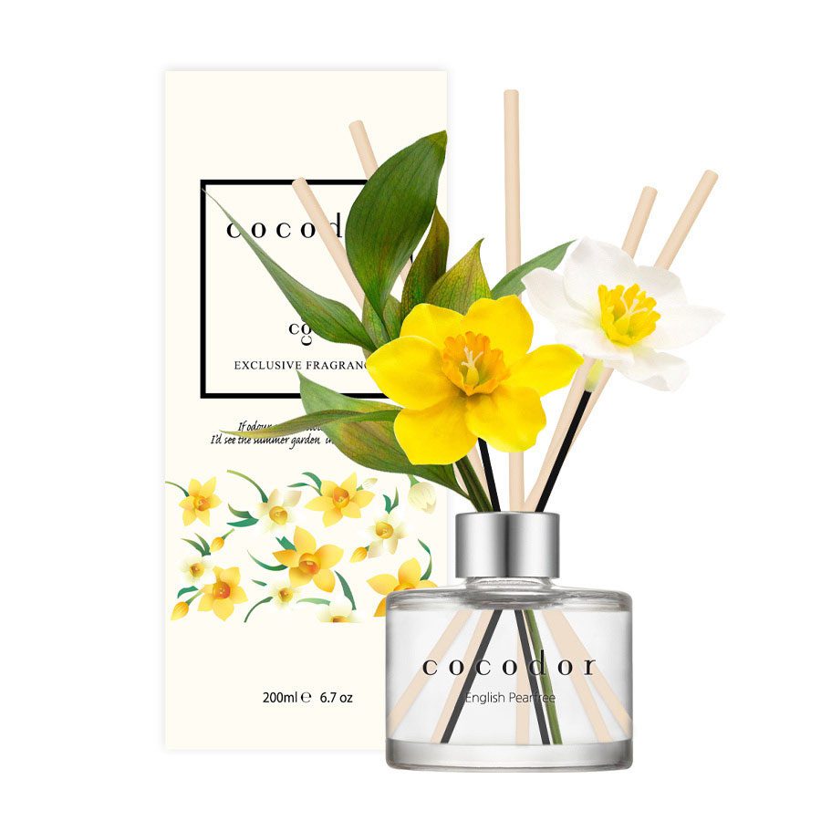 Heerlijk geur diffuser met rietstokken – FRESIA EN PEER huisparfum - narcissen - frisse bloemengeur - 200ml