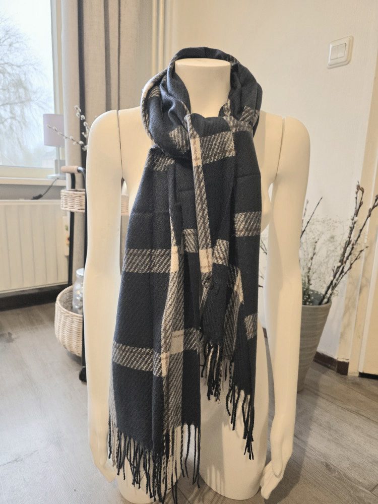 Zachte sjaal geruite scarf BLAUW herfst - winter - wol en viscose - geschikt voor dames en heren 1st