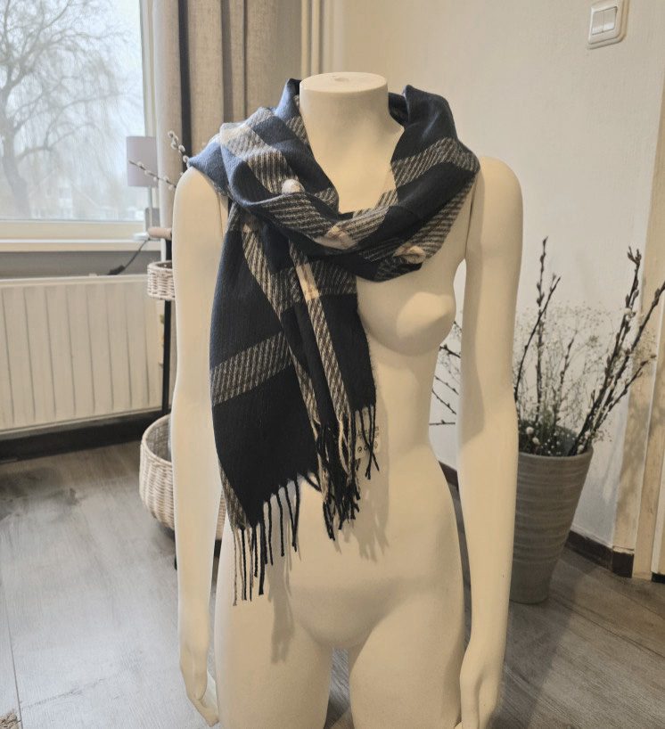 Zachte sjaal geruite scarf BLAUW herfst - winter - wol en viscose - geschikt voor dames en heren 1st