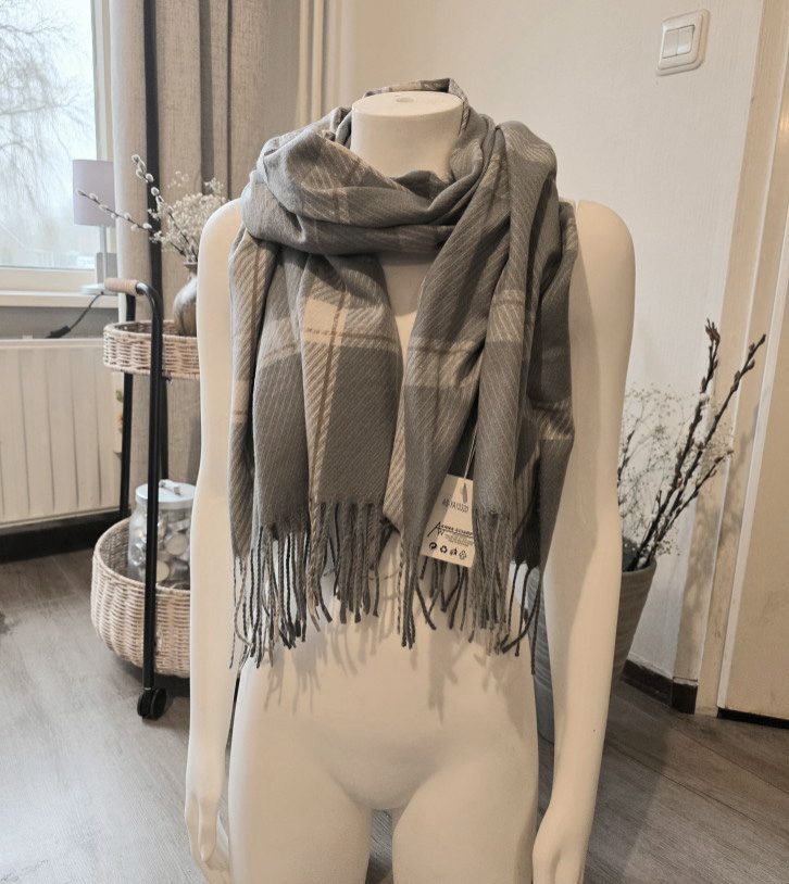 Zachte sjaal geruite scarf GRIJS herfst - winter - wol en viscose - geschikt voor dames en heren 1st