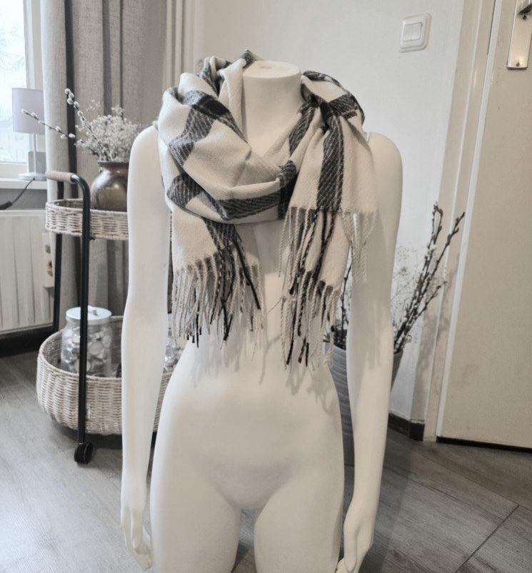 Zachte sjaal geruite scarf WIT herfst - winter - wol en viscose - geschikt voor dames en heren 1st