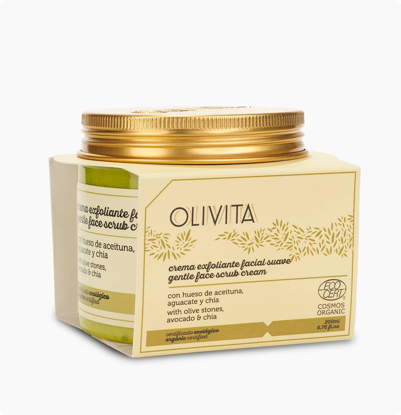 EcoCert Zachte gezicht crème scrub met olijfolie en avocado 200ml - Afbeelding 2