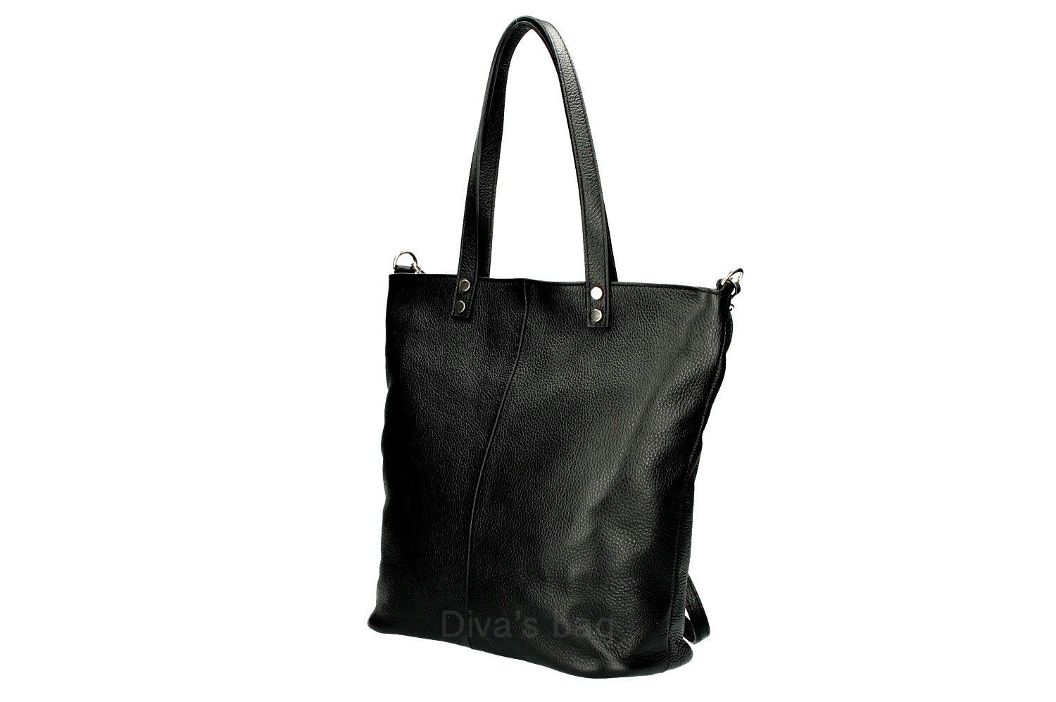 Puur leren vrouwen schouder tas met zakken in ZWART, shopper dames tas