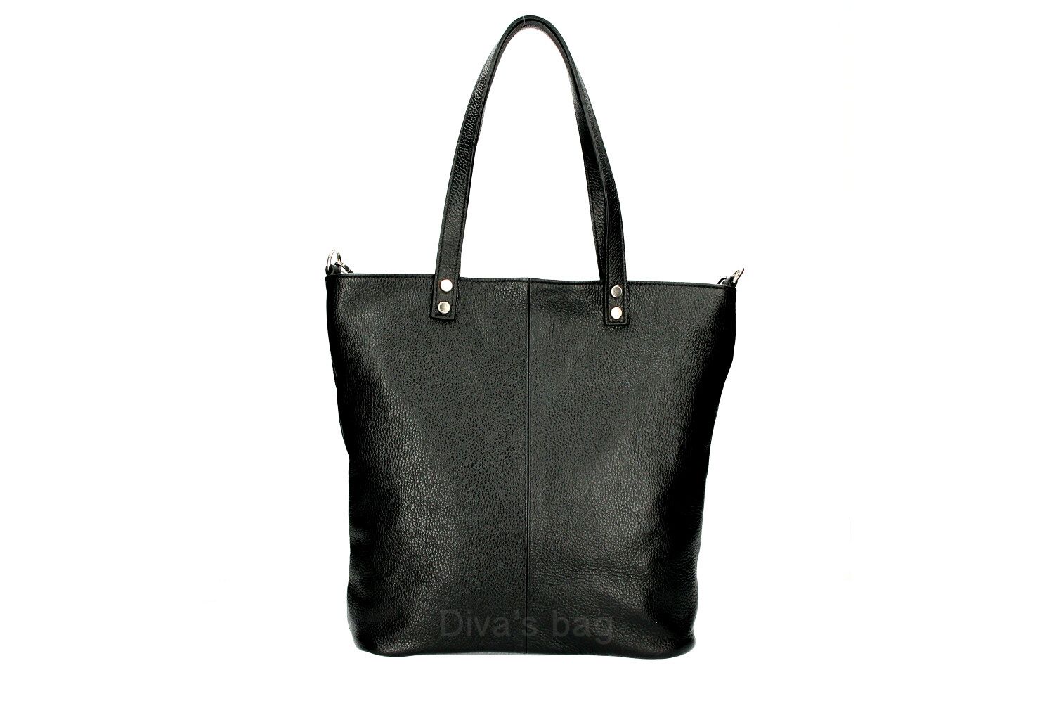 Puur leren vrouwen schouder tas met zakken in ZWART, shopper dames tas