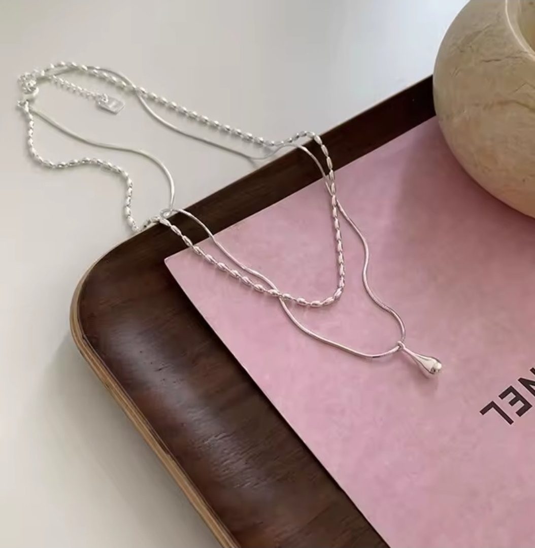 Dubbel halsketting van zilver 925 - met een druppel hanger