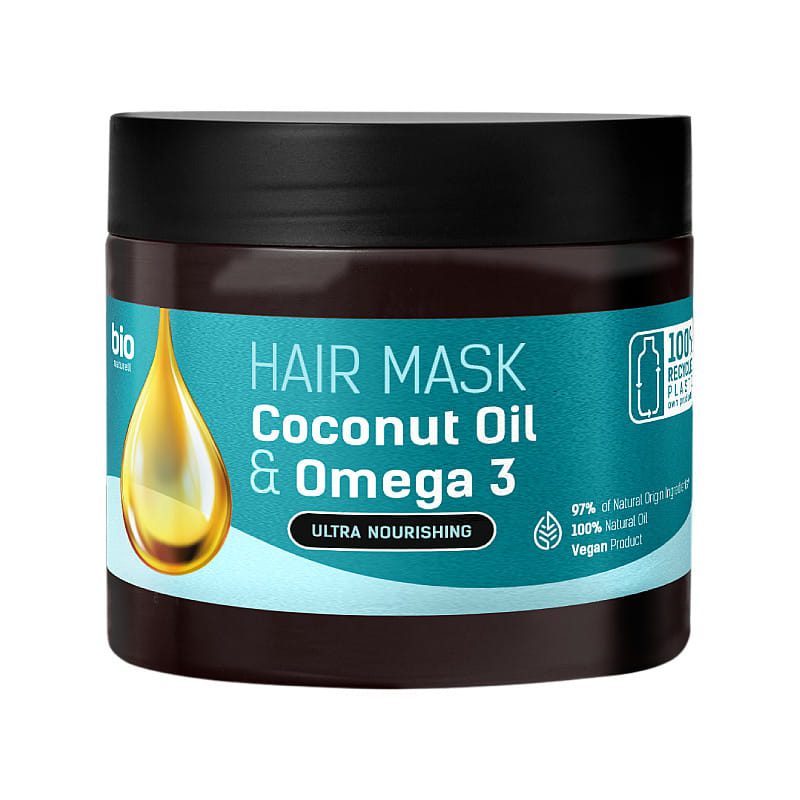 Natuurlijke Kokosolie en Omega-3 haar Masker - sterk haar met glans - alle haar typen 295 ml