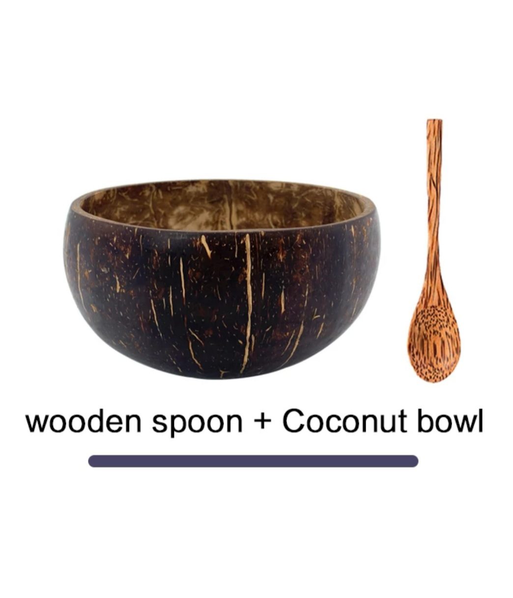 Set van 2 producten - Kokos kom en bamboe lepel voor henna mixen - decoratie in huis - ecologisch