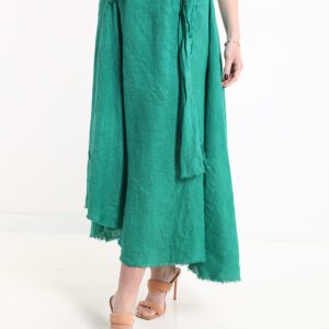 Linnen vintage linnen maxi rok met ceintuur, GROEN kleur, met elastische talie maat 42/44