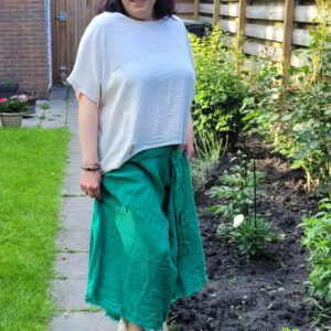 Linnen vintage linnen maxi rok met ceintuur, GROEN kleur, met elastische talie maat 42/44