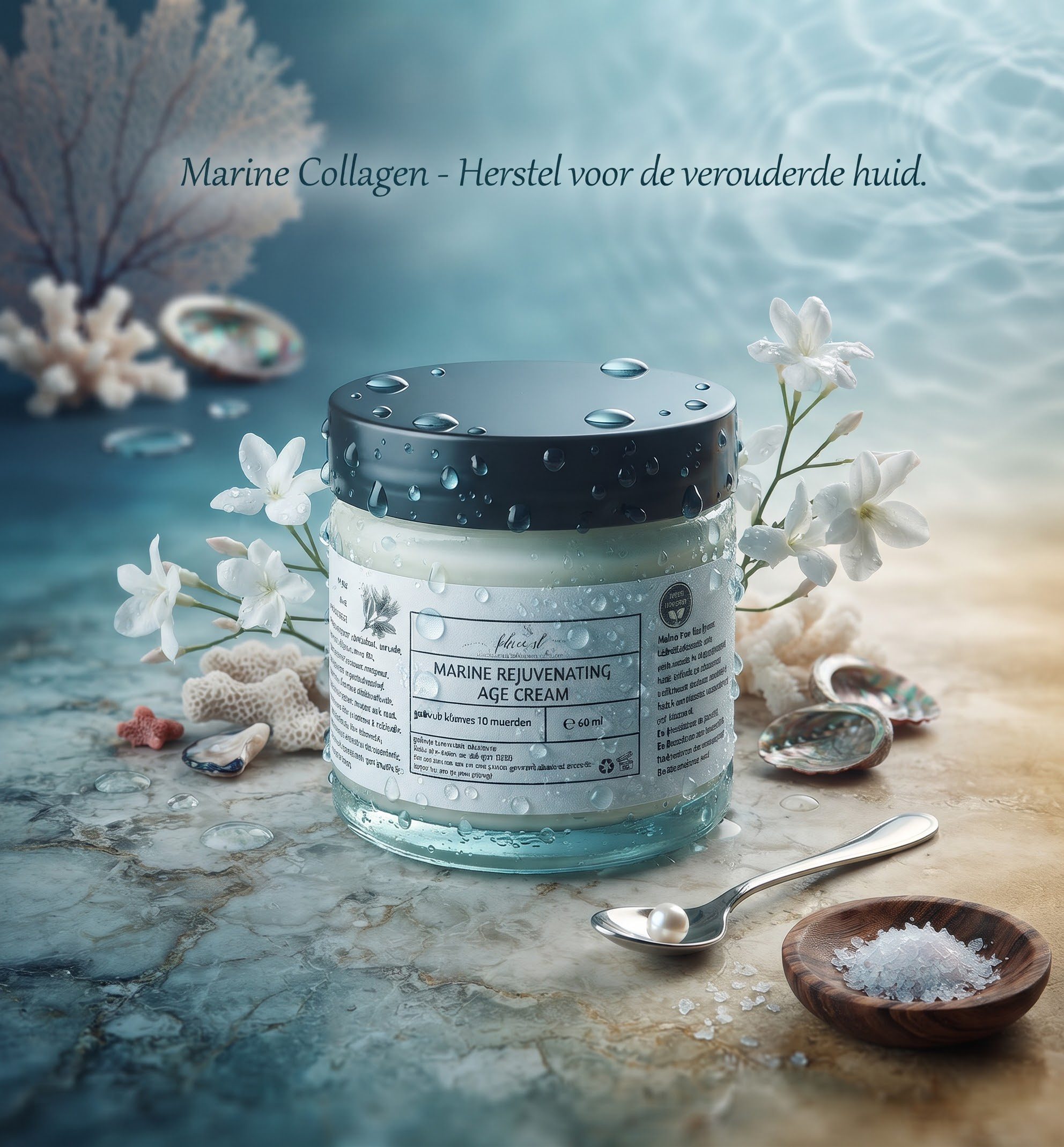 Handgemaakte biologische marine gezicht creme - zee collageen - zee elastaan - rozenbottel - lift de huid 60ml