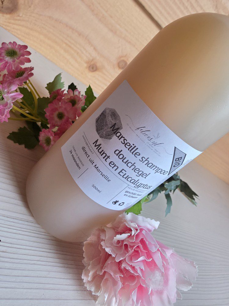 Biologische Marseille vloeibare shampoo en douchegel met Munt en Eucalyptus - keratine - camelina olie 500ml