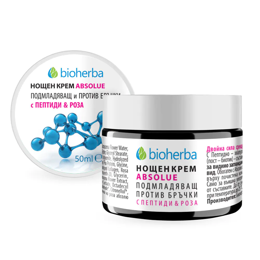 Biologische Absolue Nachtcrème – verjongend en anti-rimpel - peptiden - hyaluronzuur 50ml