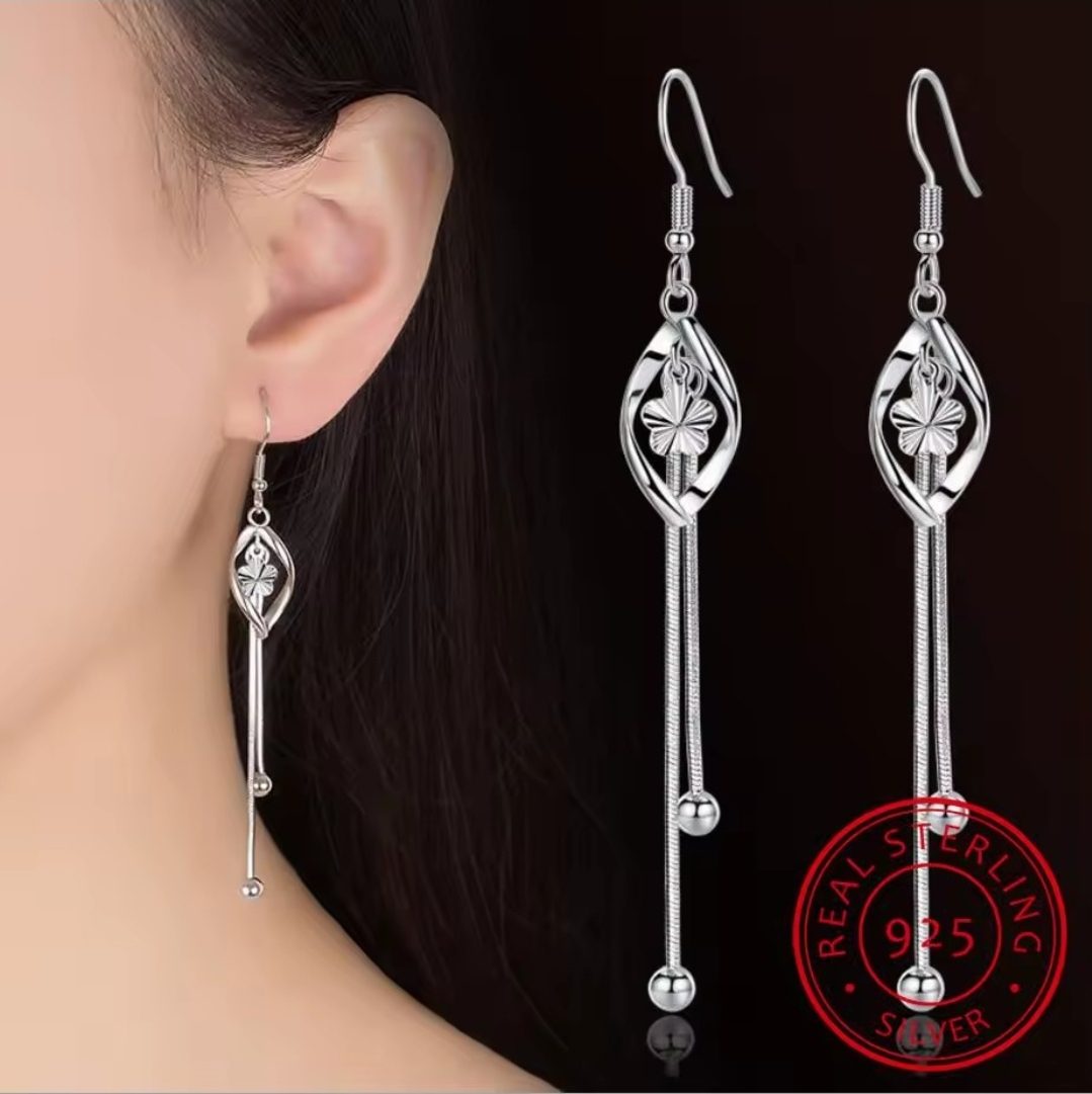 Zilver 925 oorbellen met bloemetje - mooi twist en en 2 hangers - 1 paar