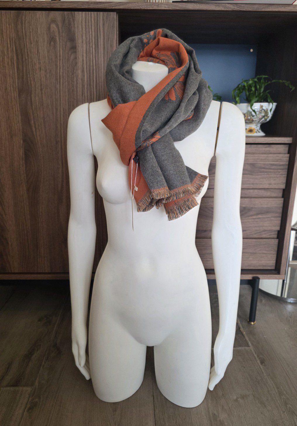 Heerlijk warme sjaal ORANJE-GRIJS herfst - winter - wol en viscose - warme scarf 1st