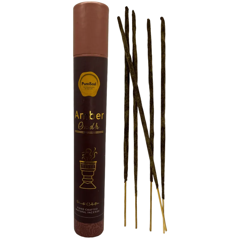 Pure Soul Amber Oud Wierook - Hoge kwaliteit Indiase handgemaakte wierook - warme en kruidige aroma 25gr.