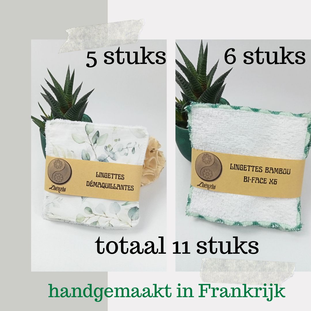 11 stuks Handgemaakte dubbelzijdige duurzame bamboe watten - dokjes - make-up verwijderen - duurzaam - 11 stuks