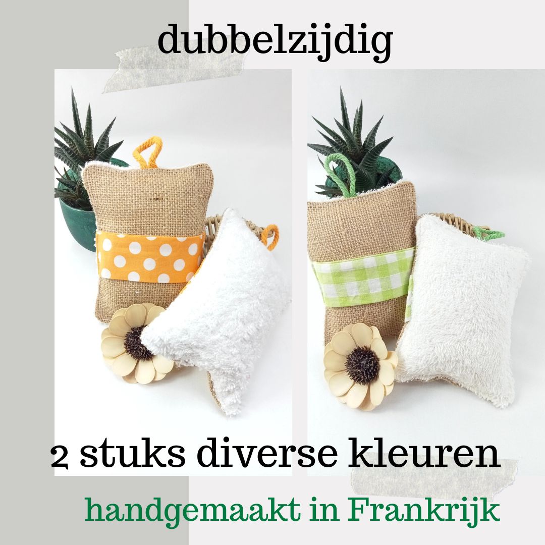 2 stuks Handgemaakte dubbelzijdige Bamboe afwas sponzen met jute - duurzaam - makkelijk in gebruik 2st