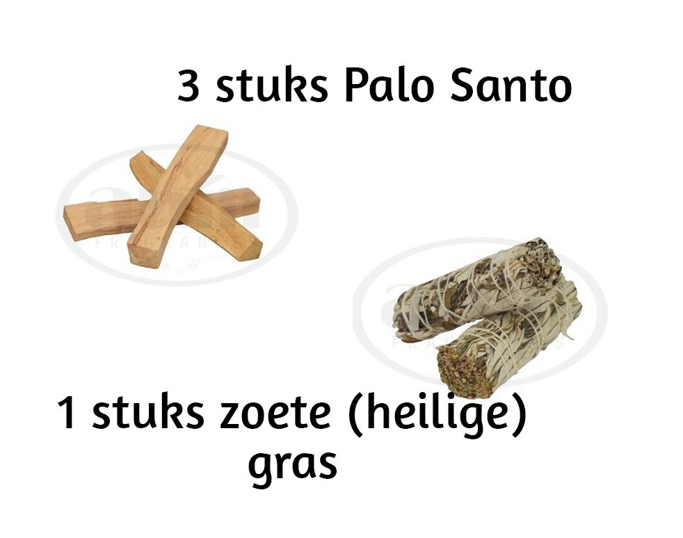 Set van Handgemaakte wierook bundel - smudge - 1 witte salie en zoet gras - heilige gras en 3 st Palo Santo