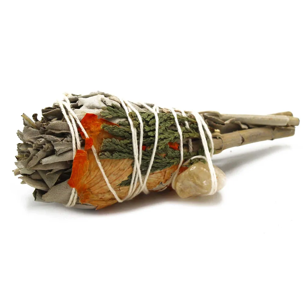 1 stuk Mini Smudge Stick - Reinigende Energie Salie met Citrien kristal - reinigende energie 11cm