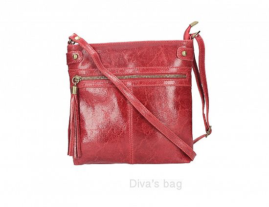 Echte Leren schouder tas met rietsluiting - voor en achter vak - kleur ROOD